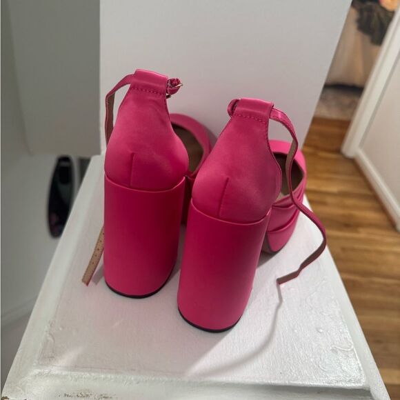 Steve Madden Charlize Pink Satin Double Platform Ankle Strap Pumps - Picture 10 of 11